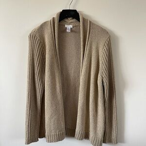 Chico’s long beige metallic sweater